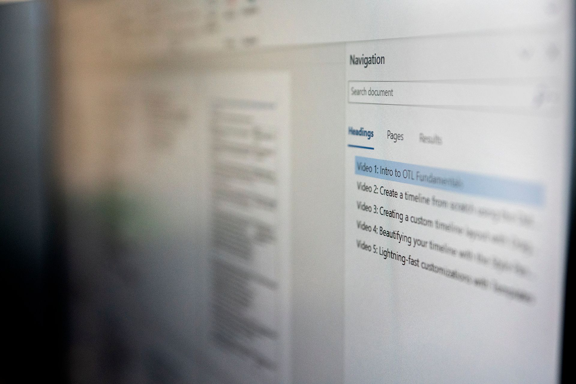 Blurred document showing a navigation panel listing Video 1 through Video 5 of the course