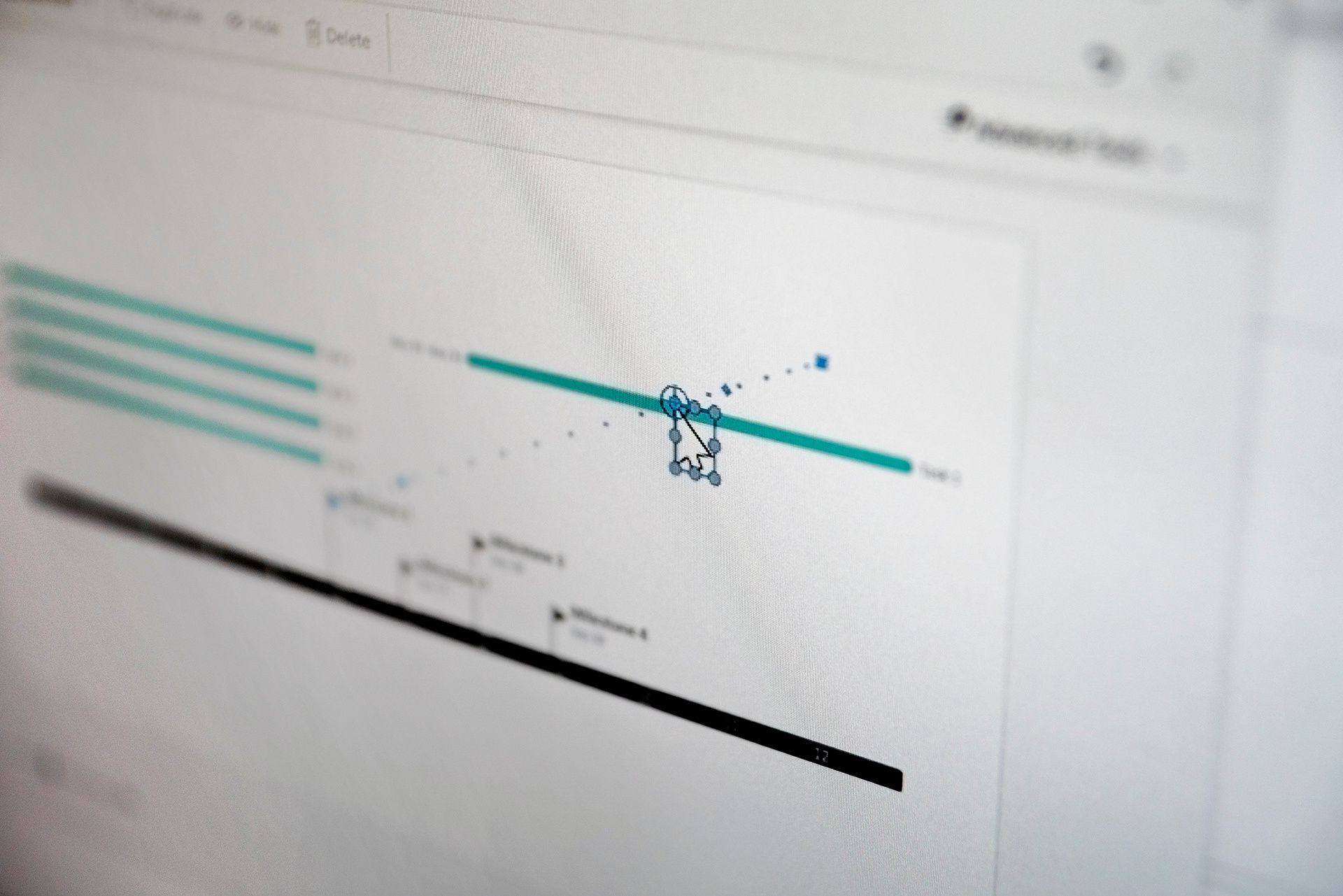 Close-up of a teal timeline illustration with an animated selection handle