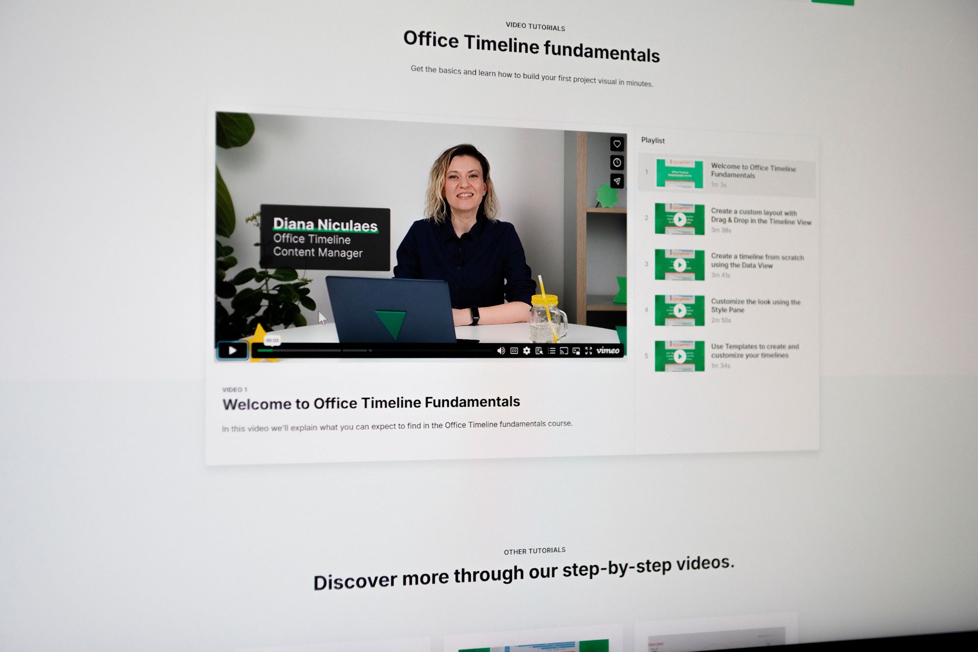 'Office Timeline fundamentals' video playlist featuring Diana Niculaes
