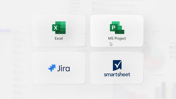 Excel, MS Project, Jira and Smartsheet integration icons