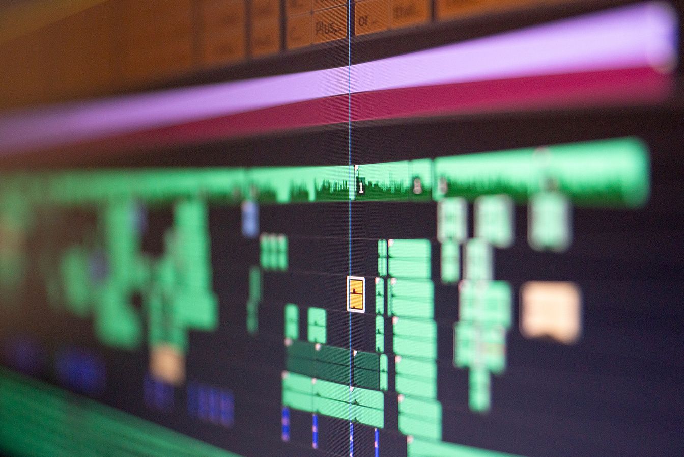 Close-up of a green video editing timeline