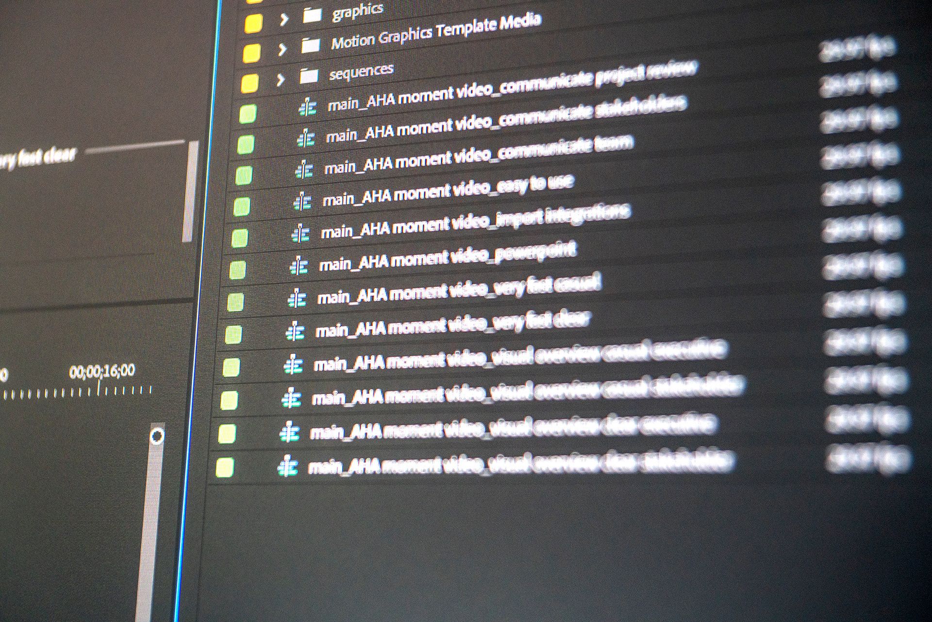 Video editing project panel showing graphics, Motion Graphics Template Media and sequence bins